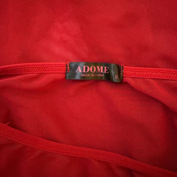 Adome Red Sheer Mesh Crop Top Long Sleeve Shirt Y2K Rave Clubwear Festival Small - Picture 3 of 3